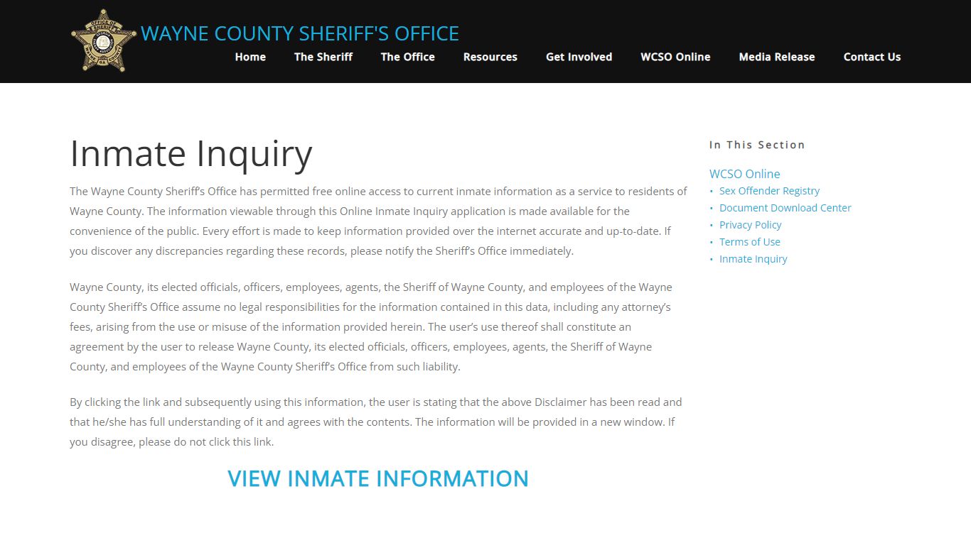 Inmate Inquiry - Wayne County Sheriff's Offce